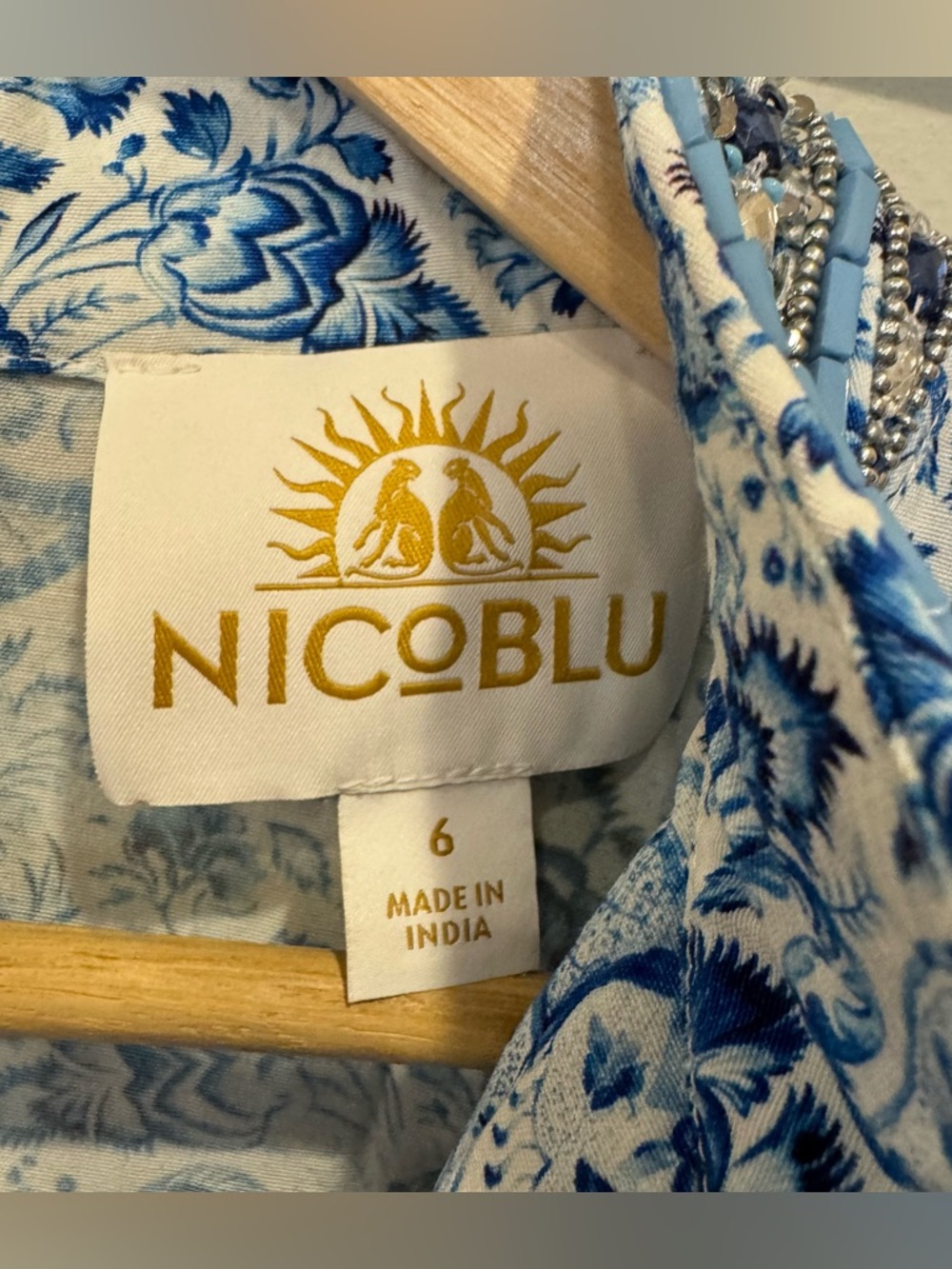 NEW SHALIMAR LONG TUNIC DRESS WITH SAPPHIRE JEWEL EMBELLISHMENT - NICOBLU Size 6 - Picture 10 of 11